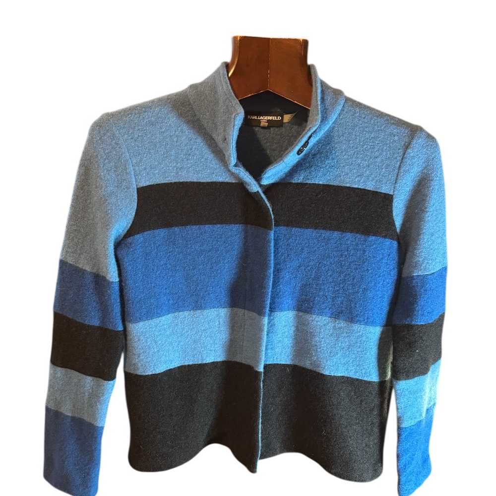Blue and Black Striped Karl Lager Lagerfeld wool Jacket size S